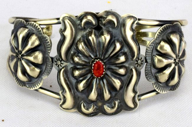 Native American Sterling Silver Concho Cuff Bracelet (1 of 4)