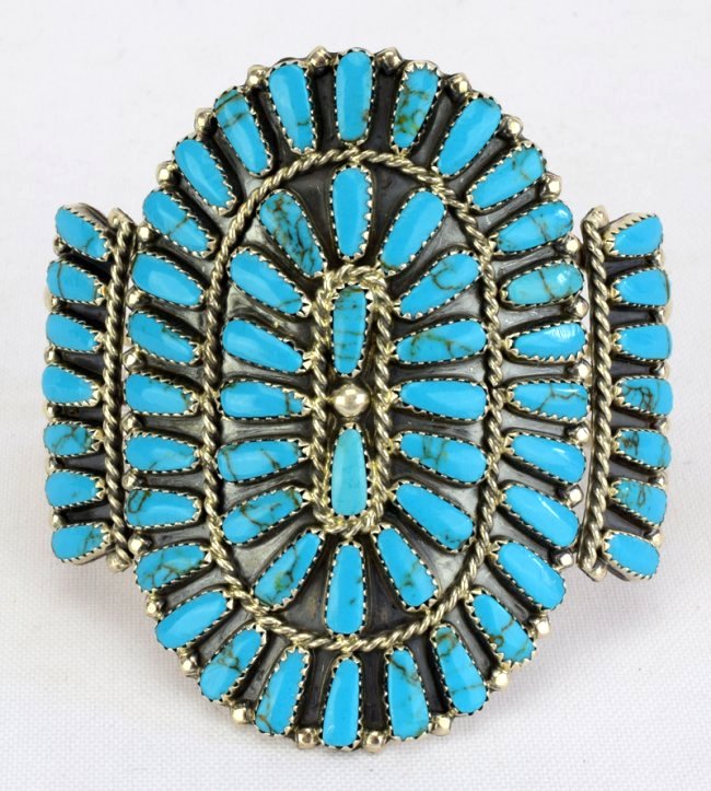 Navajo Sterling Silver Turquoise Cluster Cuff Bracelet (1 of 5)