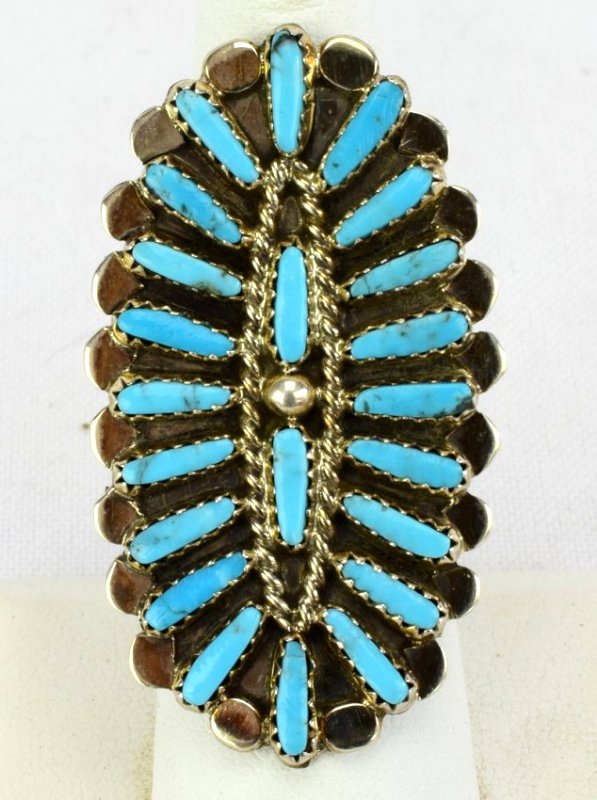 Native American Sterling Silver Cluster Turquoise Ring (1 of 4)