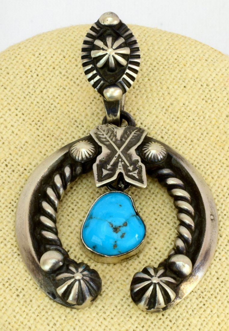 Navajo Sterling Silver Naja Pendant w/Turquoise (1 of 6)
