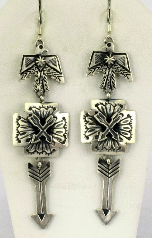 Navajo Sterling Silver Cross Arrow Dangle Earrings (1 of 5)
