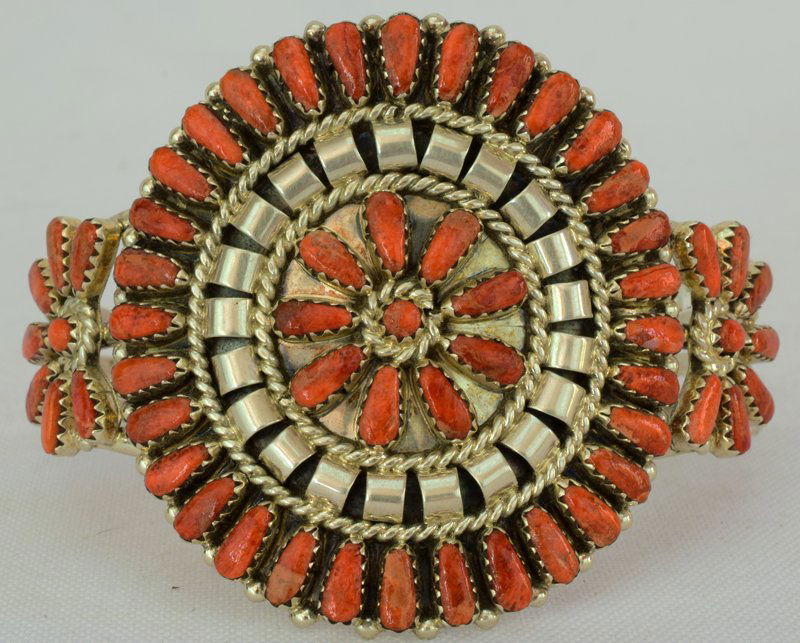 Navajo Sterling Spiny Oyster Cluster Cuff Bracelet (1 of 5)