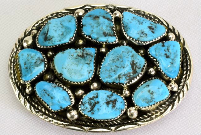 Native American Sterling Turquoise Nugget Belt Buckle (1 of 4)