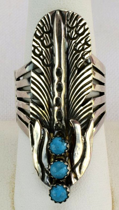 Native American Sterling Feather Ring w/Turquoise (1 of 4)
