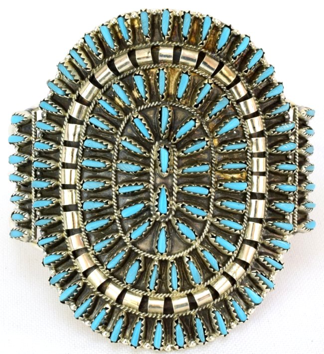 Navajo Lg. Cluster Needlepoint Sterling Turquoise Cuff (1 of 5)