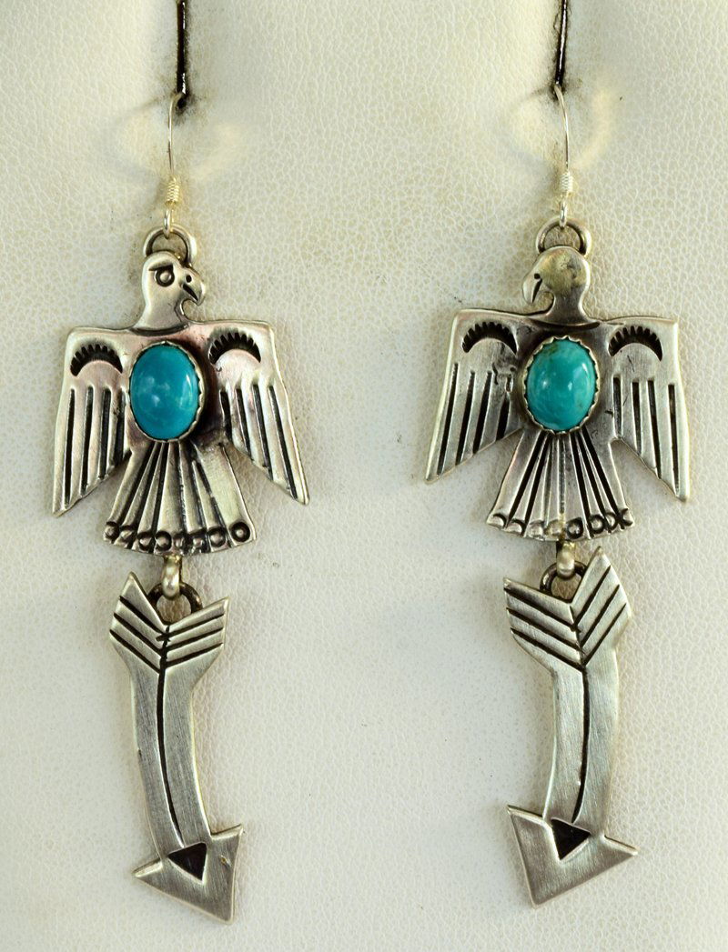Navajo Sterling Silver Thunderbird Earrings w/Turq. (1 of 4)