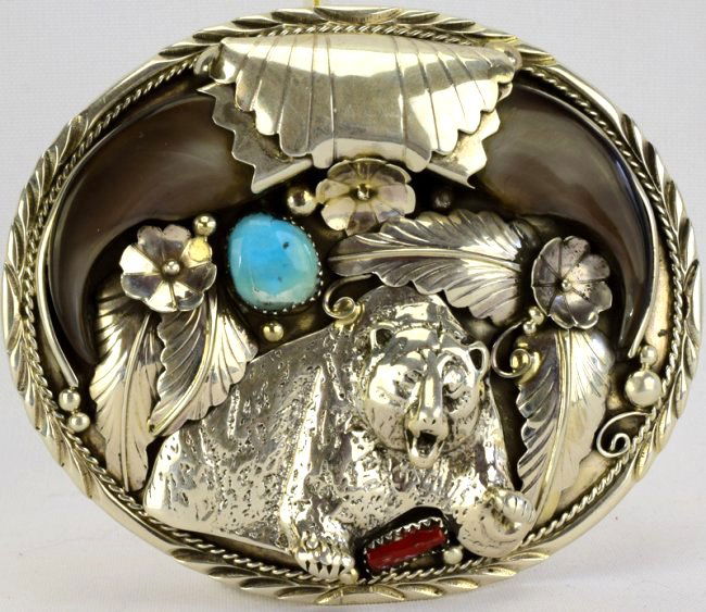 Navajo Sterling Large Double Bear Claw Belt Buckle (1 of 5)
