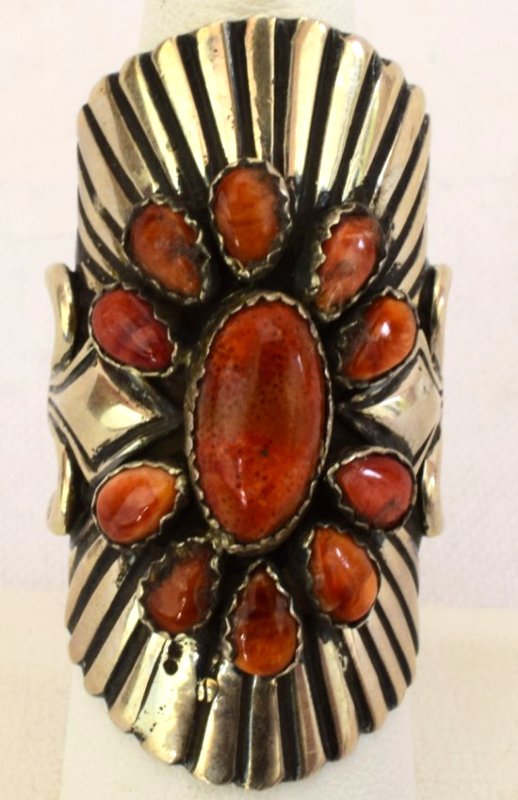 Navajo Sterling Silver Wide Band Spiny Oyster Ring (1 of 5)