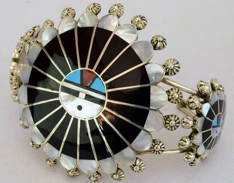 Zuni Sterling Silver Sun Face Cuff Bracelet (1 of 5)