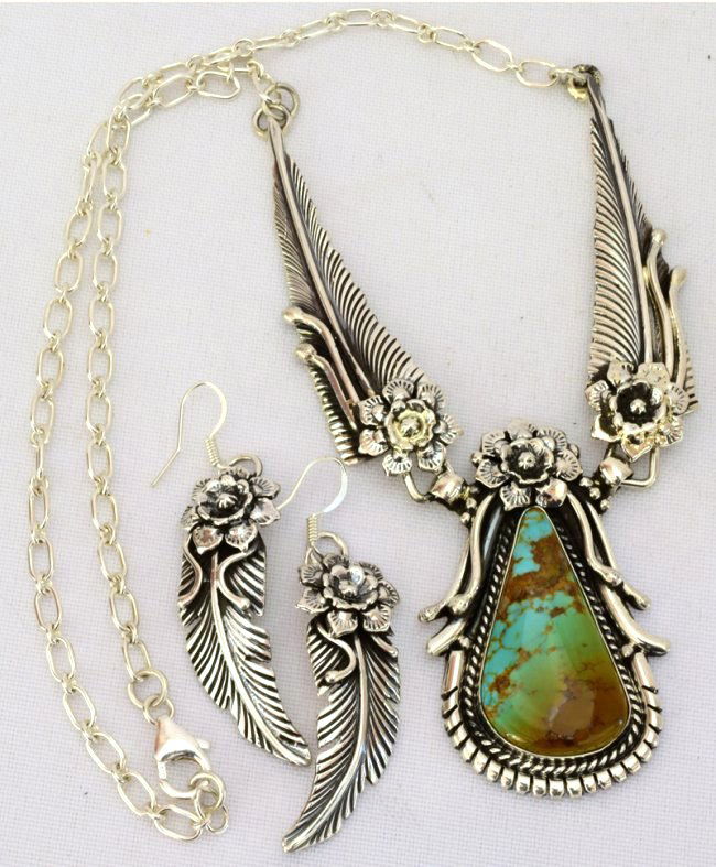 Navajo Sterling Silver Royston Turquoise Necklace Set (1 of 7)