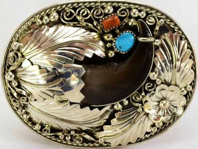 Native American Sterling Bear Claw Belt Buckle (1 of 5)