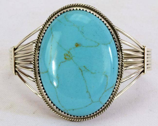 Navajo Sterling Silver Turquoise Cuff Bracelet (1 of 4)
