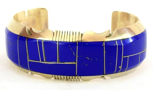 Native American Sterling Inlay Lapis Cuff Bracelet (1 of 4)