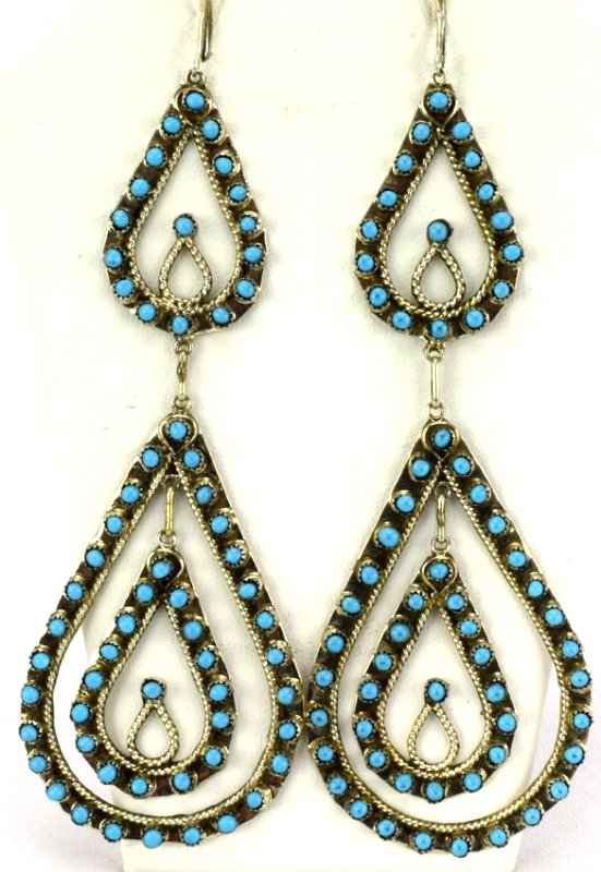 Zuni Sterling Silver Statement Turquoise Earrings (1 of 4)