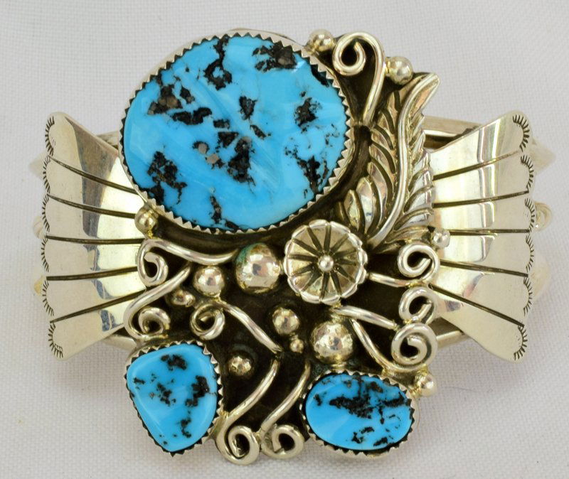 Native American Sterling Silver Turquoise Nugget Cuff (1 of 5)