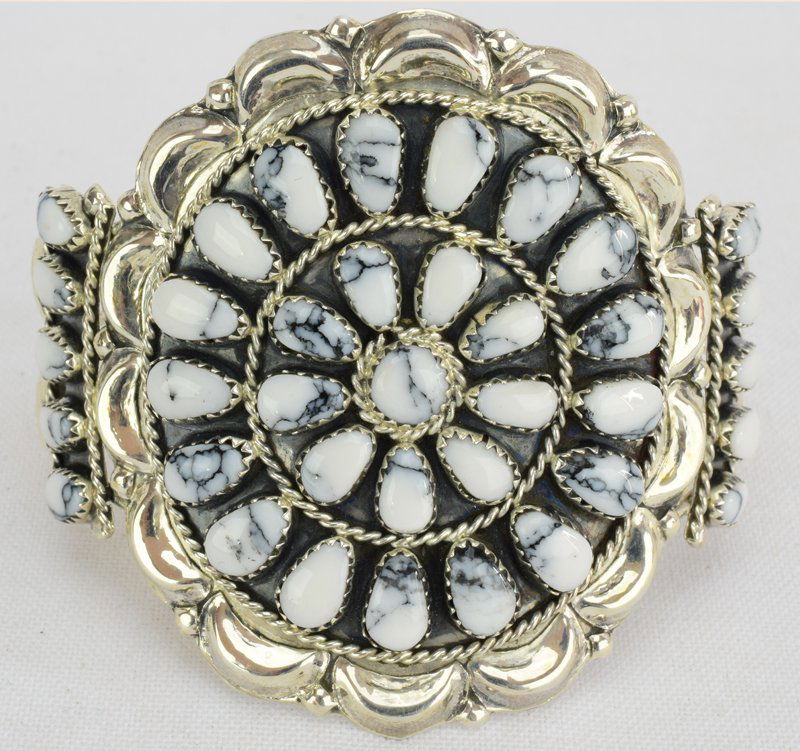 Sterling Navajo White Buffalo Turquoise Cuff Bracelet (1 of 4)