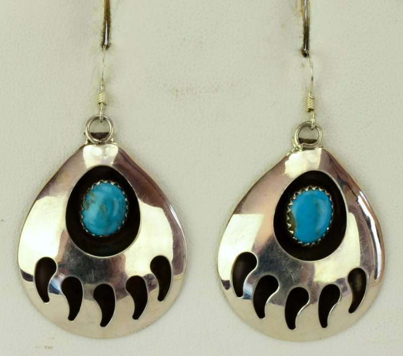 Native American Sterling Silver Bear Paw Earrings (1 of 5)