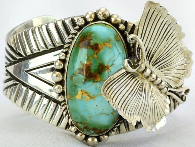 Navajo Sterling Royston Turq. Butterfly Cuff Bracelet (1 of 6)