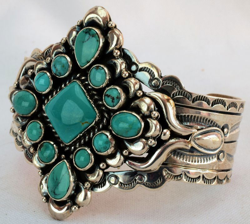 Native American Sterling Silver Turquoise Cuff Bracelet (1 of 5)