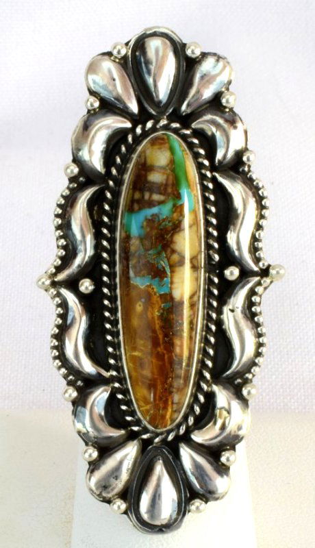 Navajo Sterling Repousse Ring with Turquoise (1 of 4)