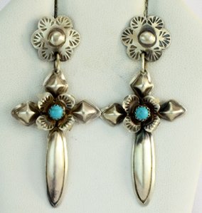 Navajo Sterling Silver Cross Earrings w/Turquoise (1 of 5)