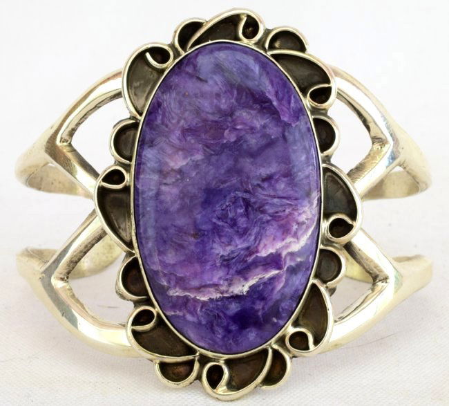 Native American Sterling Lg. Charoite Cuff Bracelet (1 of 5)