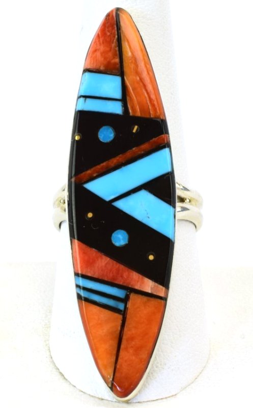 Navajo Sterling Long Multi-Stone Inlay Ring (1 of 4)