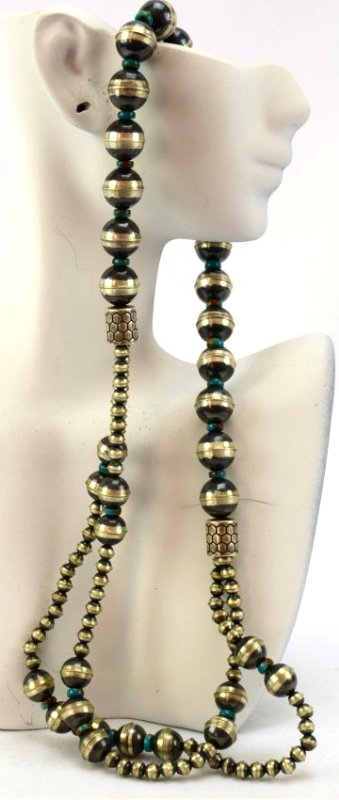 Native American Bench Bead Necklace w/Turquoise -2 row (1 of 4)