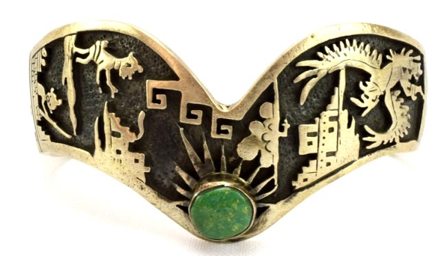Hopi Sterling Silver Eagle Dancer Overlay Bracelet (1 of 6)