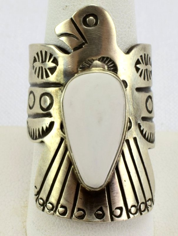Navajo Sterling White Buffalo Turquoise Ring - R. Sam (1 of 4)