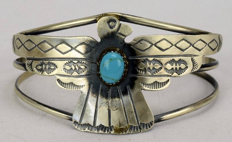 Tim Yazzie Sterling Thunderbird Cuff Bracelet (1 of 3)