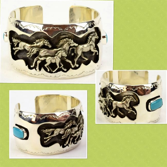 Thomas Yazzie Sterling 3-D Galloping Horses Bracelet (1 of 5)
