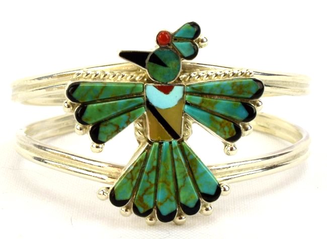 Zuni Michele Peina Cobblestone Inlay Thunderbird Cuff (1 of 4)