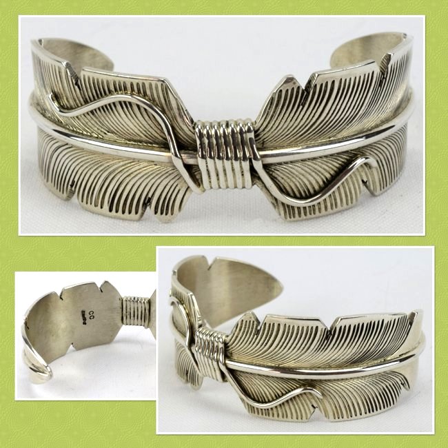 Navajo Sterling Feather Cuff Bracelet - Chris Charley (1 of 5)