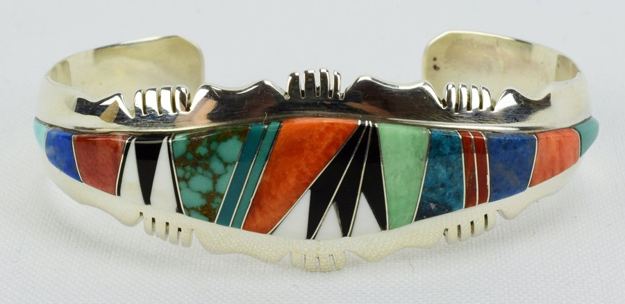 Navajo Sterling Silver Multi-Stone Inlay Cuff Bracelet (1 of 4)