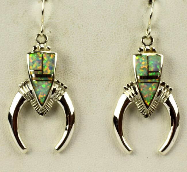 Navajo Sterling Silver White Opal Naja Earrings (1 of 3)