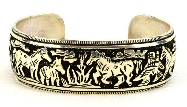 Navajo, R. Singer Sterling Story Teller Horse Bracelet (1 of 4)