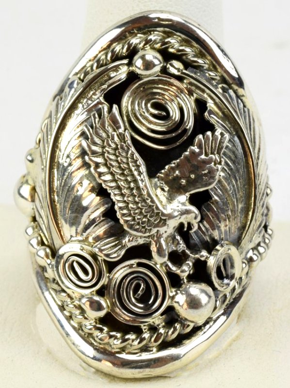 Native American Sterling Lg. Eagle Men's Ring (1 of 5)