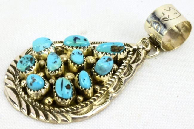 Navajo D. Benally Sterling Turquoise Nugget Pendant (1 of 4)