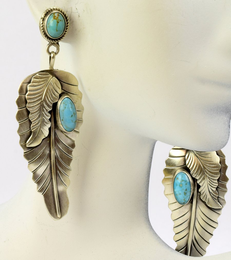 Native American Sterling Feather & Turquoise Earrings (1 of 4)