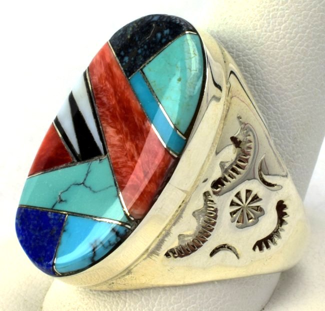 Navajo Sterling Silver Multi-Stone Men's Ring (1 of 4)