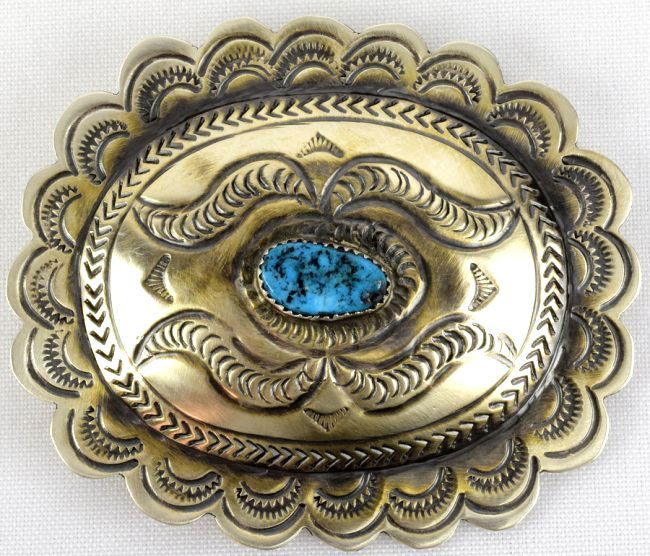 Navajo Sterling Belt Buckle w/Turq. by Carson Blackgoat (1 of 4)