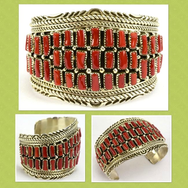 Navajo Sterling Masterpiece Coral Nugget bracelet (1 of 6)