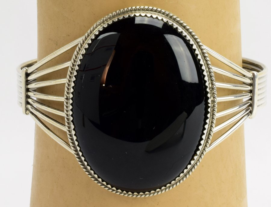 Sterling Silver Onyx Single Stone Cuff Bracelet (1 of 4)