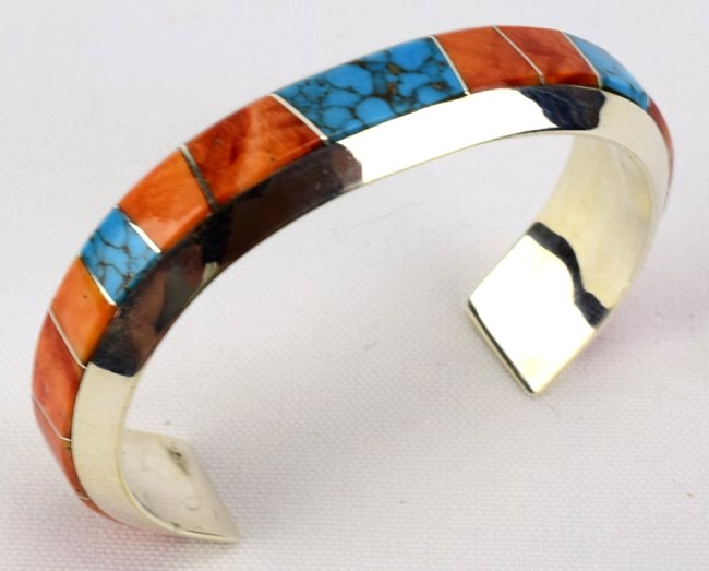 Navajo Sterling Silver Multi-Stone Inlay Cuff Bracelet (1 of 4)