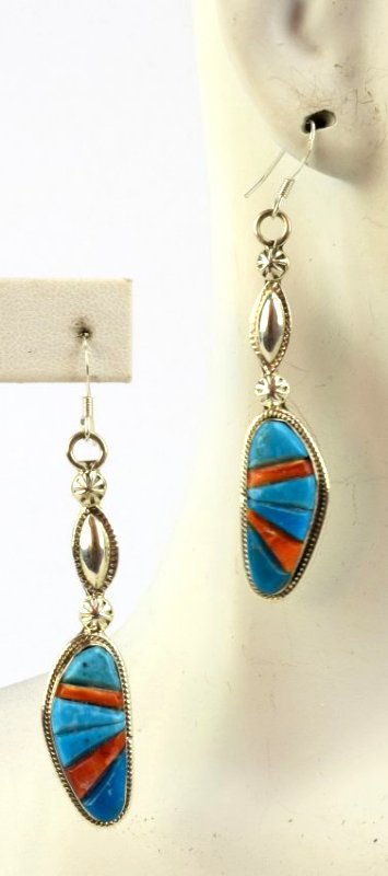 Navajo Bobby Platero Sterling Silver Inlay Earrings (1 of 5)