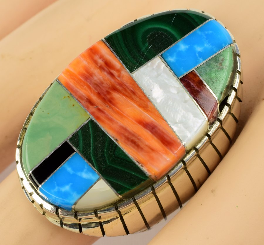 Navajo Sterling Silvere  Multi-StonInlay Men's Ring (1 of 4)
