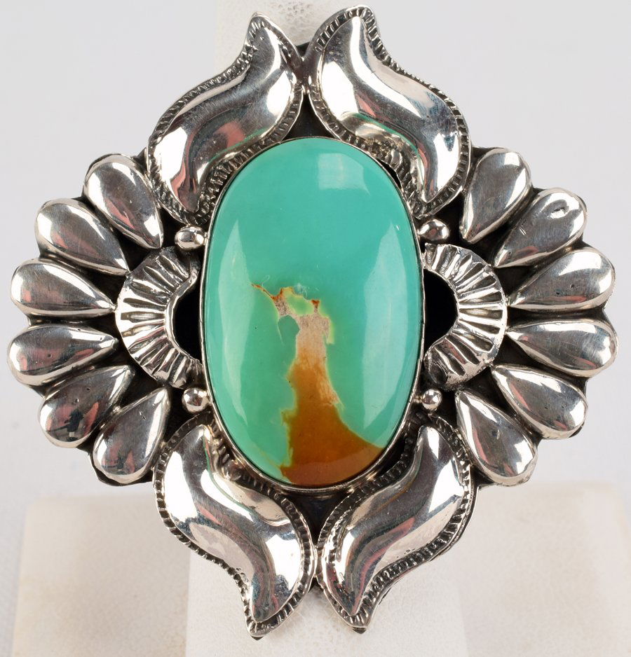 Geraldine James Sterling Turquoise Repousse Ring (1 of 4)