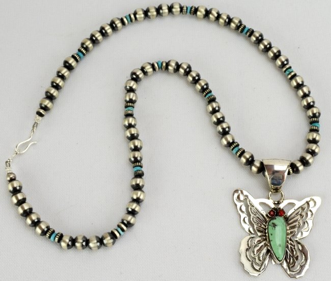 Navajo Bench Bead Necklace w/Butterfly Pendant (1 of 3)