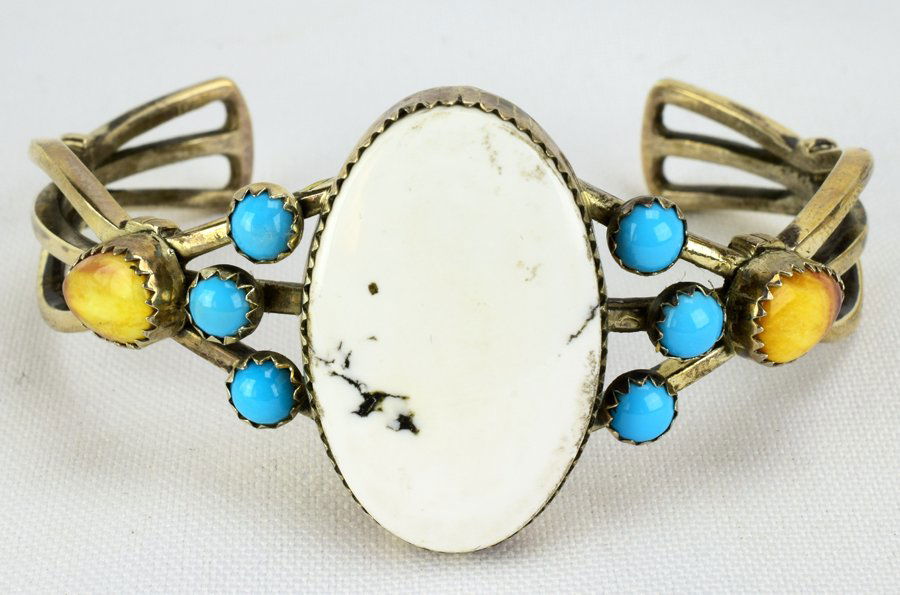 Navajo Sterling White Buffalo Cluster Cuff Bracelet (1 of 4)